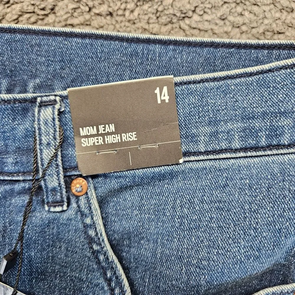 Express Mom Jean‎ Womens Size 14 Blue Denim Super High Rise Distressed